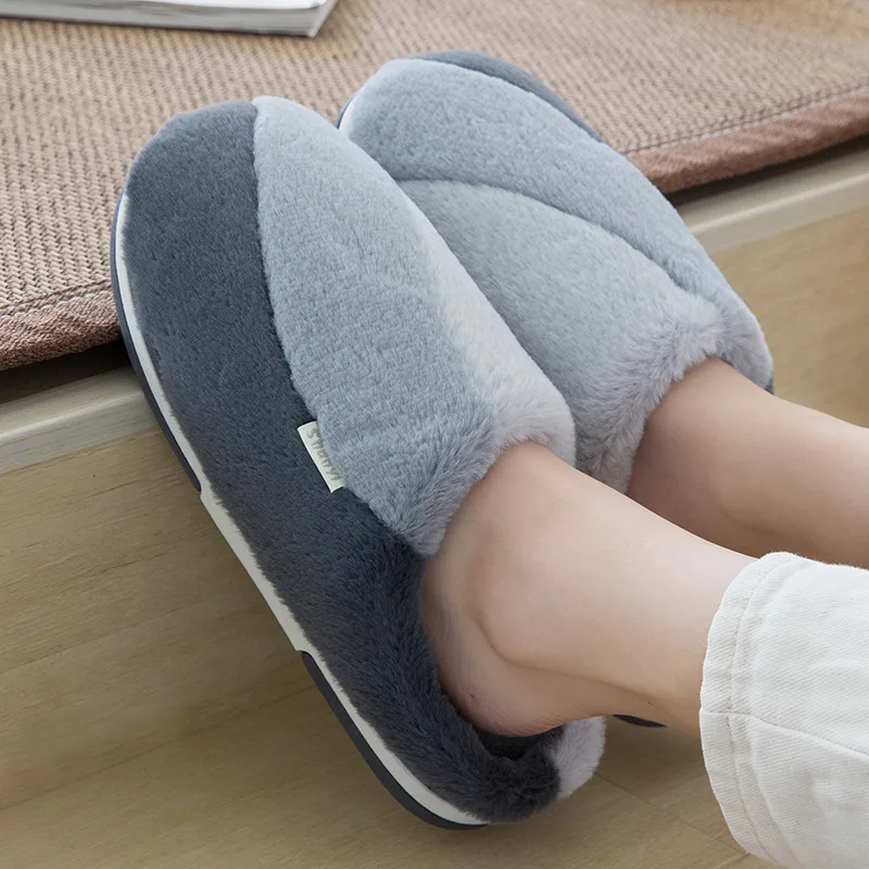 

Slippers for Men Winter Furry Platform Home Slippers Suede Velvet Plush Slippers Mixed Colors Warm House Shoes Man