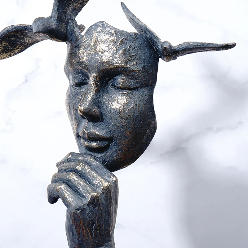 Decorative Statues Cyan Gold Face Mask Sculptures For The Room Couple Gift Room Ornaments Home Decor Craft Desktop Accessories