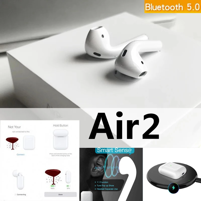 Air 2 auriculares Bluetooth auriculares inalas mbricos с управлением Gps auriculares envolvente funda de carga para iPhone