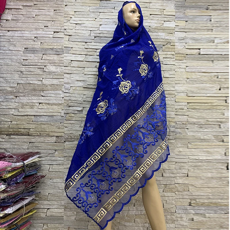 

Top Selling African Women Scarf Muslim Embroidery Cotton Splicing net scarf Big Scarf Soft Headscarf Women Hijab Scarf BM816