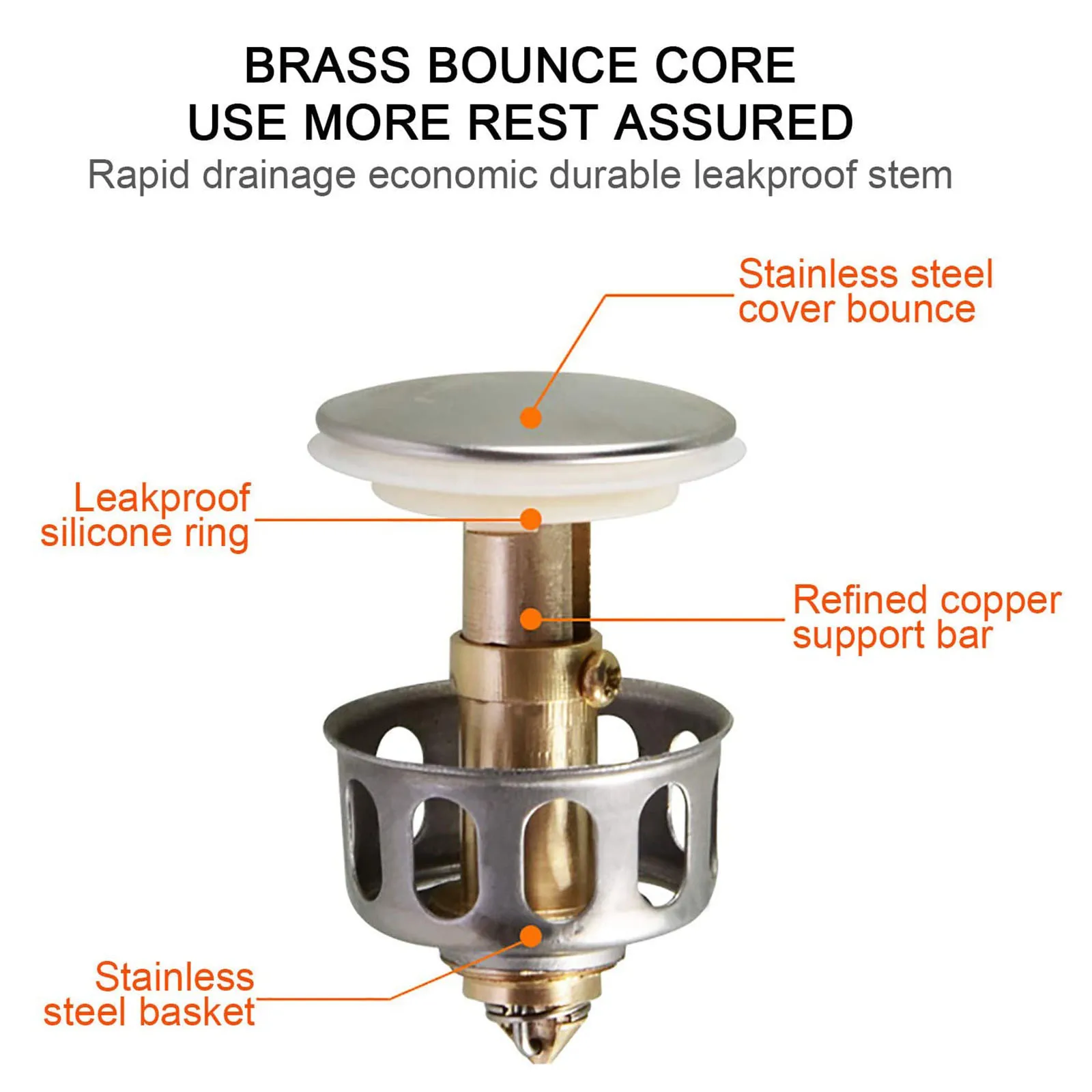 Universal Wash Basin Bounce Drain Filter Built-in AntiClogging Strainer Bathroom