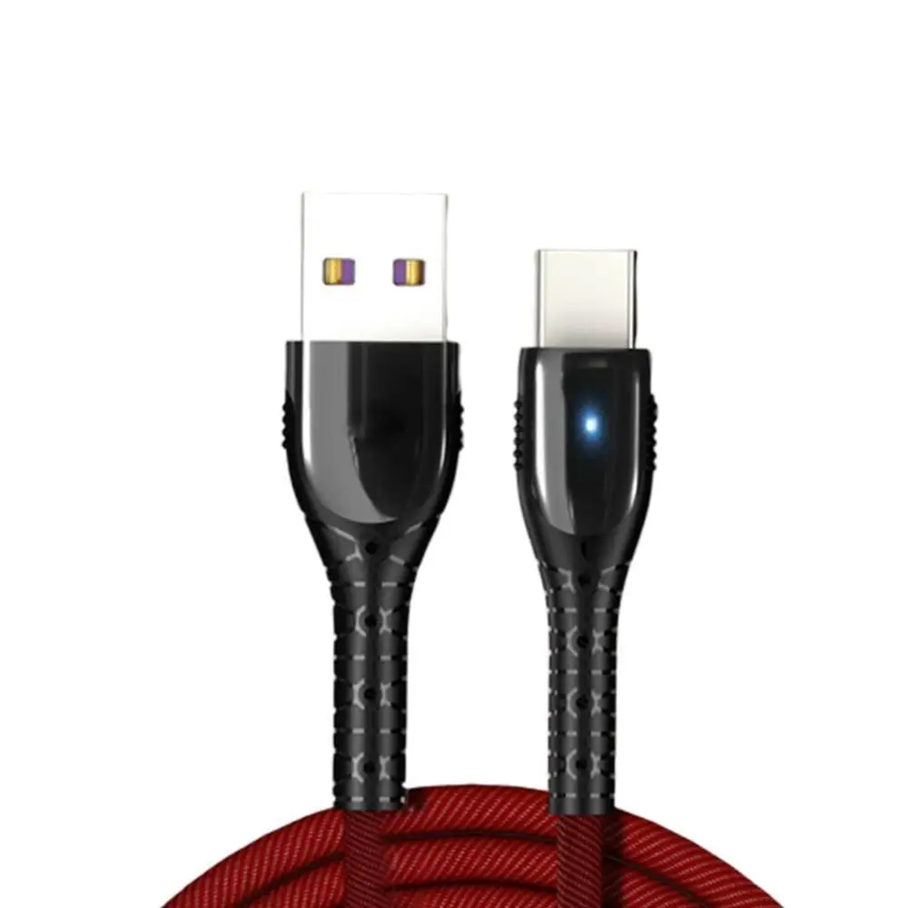 Красный 5A светодиодный тканевый usb-кабель для зарядки и передачи данных для huawei P20 Pro pocophone mate 9 10 Pro - Цвет: Красный