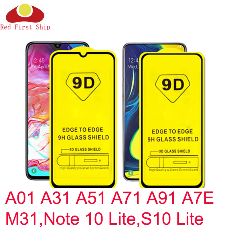100Pcs 9D Tempered Glass For Samsung Galaxy A01 A31 A51 A71 A91 A7E M31 screen Protector Note 10 Lite S10 Lite cover film Movie