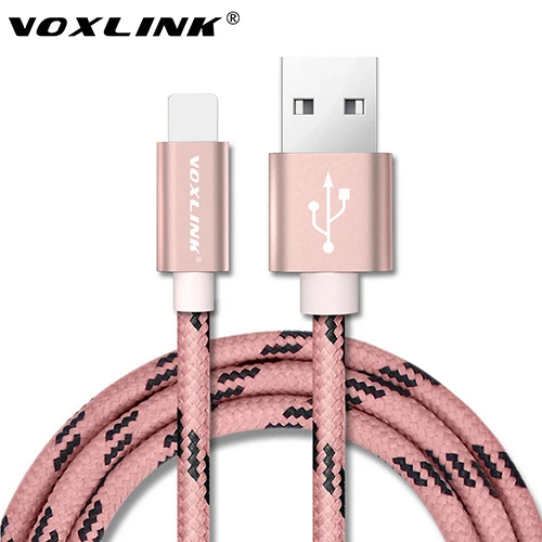 USB кабель для iPhone VOXLINK нейлоновый Плетеный зарядный кабель для мобильного телефона для iPhone X 8 8plus 7s plus 6plus 5S Кабели для телефонов - Цвет: Pink