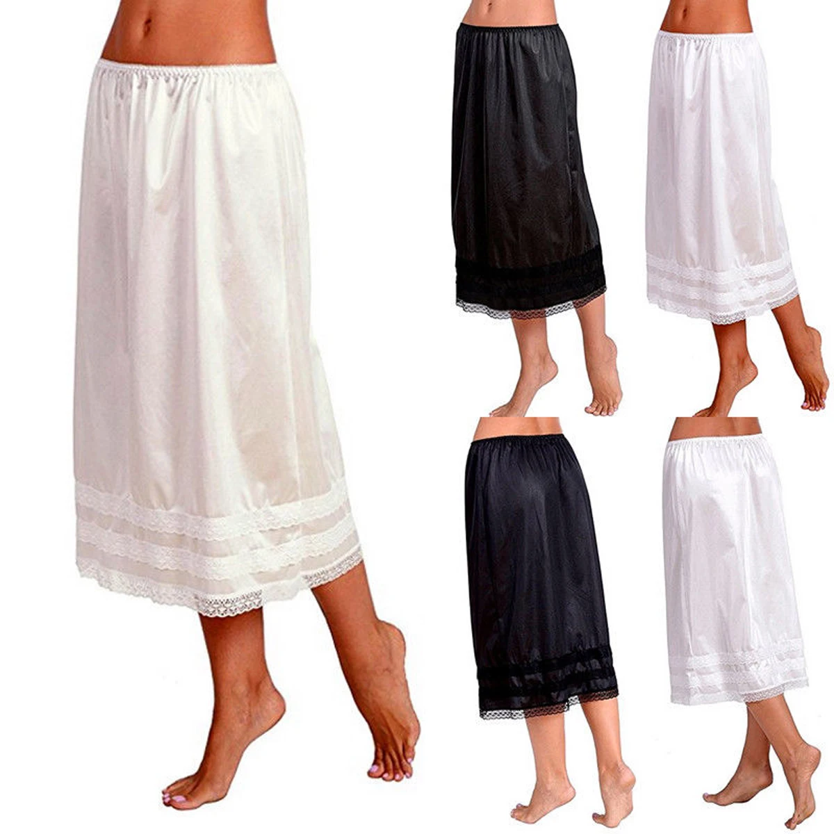Женская длинная однотонная кружевная юбка-комбинация в стиле ретро с эластичным подолом на талии, повседневные Черные и белые юбки-американки размера плюс, Женская юбка