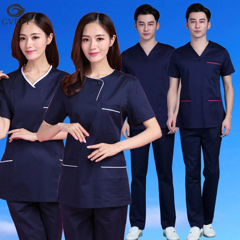 

Unisex Navy Blue Scrub Medical Uniforms Operating Room Brush Hand Clothes Hospital Salon Dental Clinic Pharmacy Nurse Overalls