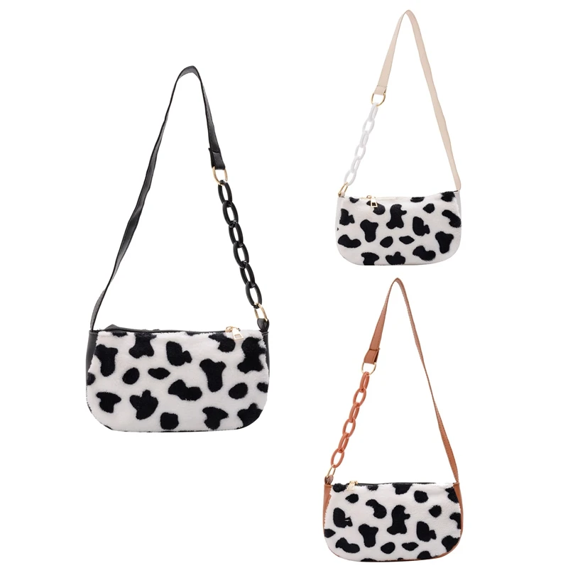 

2020 NEW Plush Shoulder Bag Female Autumn Fashion Portable Tote Bag Cow Pattern Bag Youth Simple Multifunctional Handbag