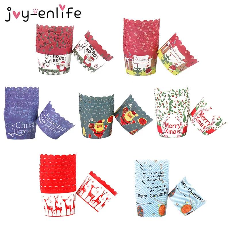 

50pcs Merry Christmas Paper Baking Cake Cup Liners Muffin Cupcake Santa Clause For Christmas New Year Party Cake Decoration