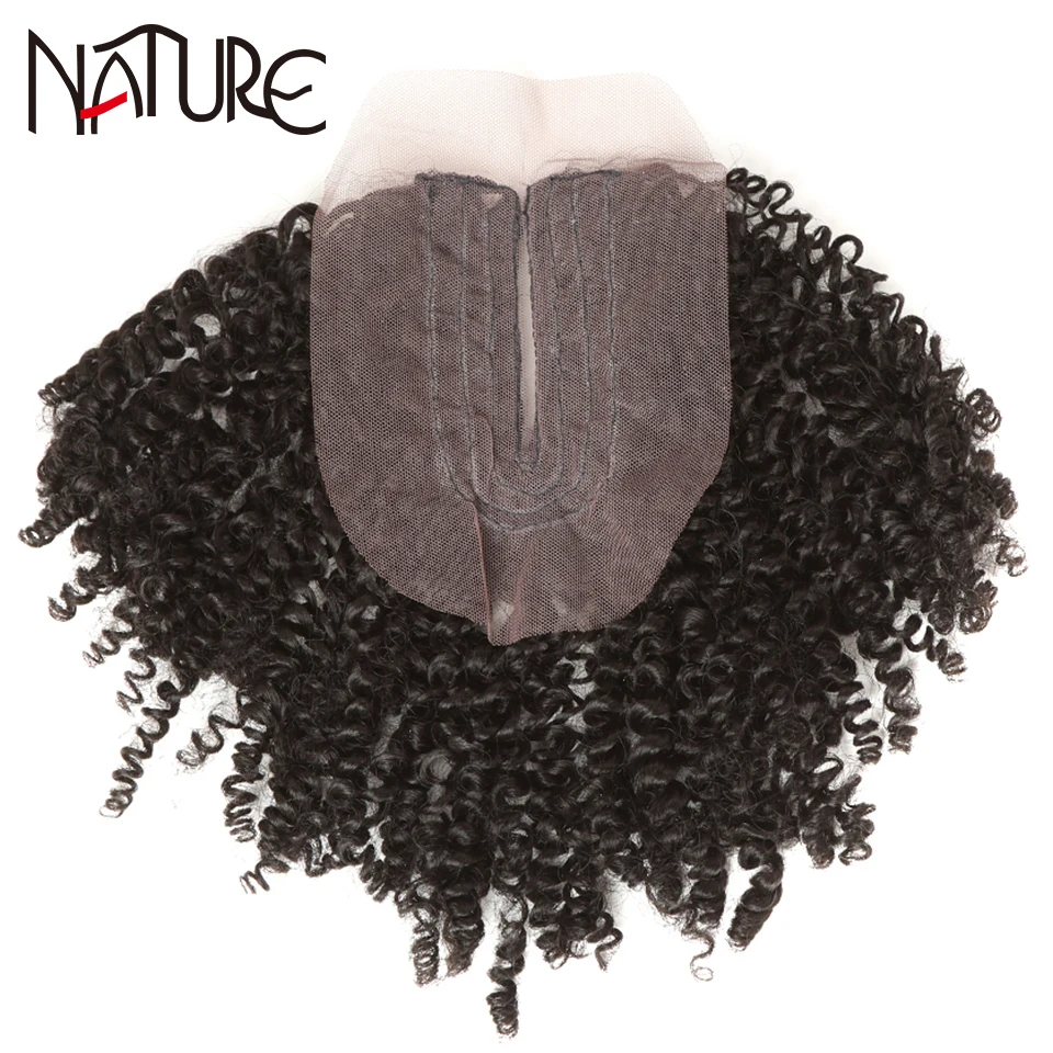 Nature Hair Synthetic Soft Afro Kinky Curly Hair Bundles Weave Ombre Black Blonde Lace With Closure Extension