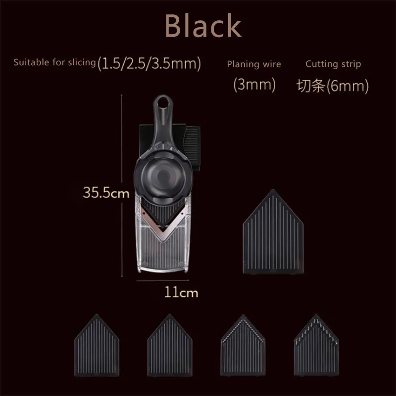 Многофункциональная овощерезка мандолина овощерезка ручная Картофелечистка терка для моркови 420 лезвие из нержавеющей стали кухонные аксессуары - Цвет: Черный