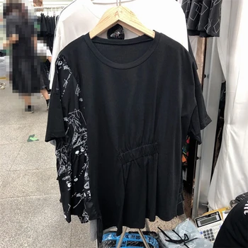 

2020 Summer New T Shirts Women Europe Wild Cotton Fashion Casual Ladies T Shirts Irregular Short Sleeve Cotton Women Clothing