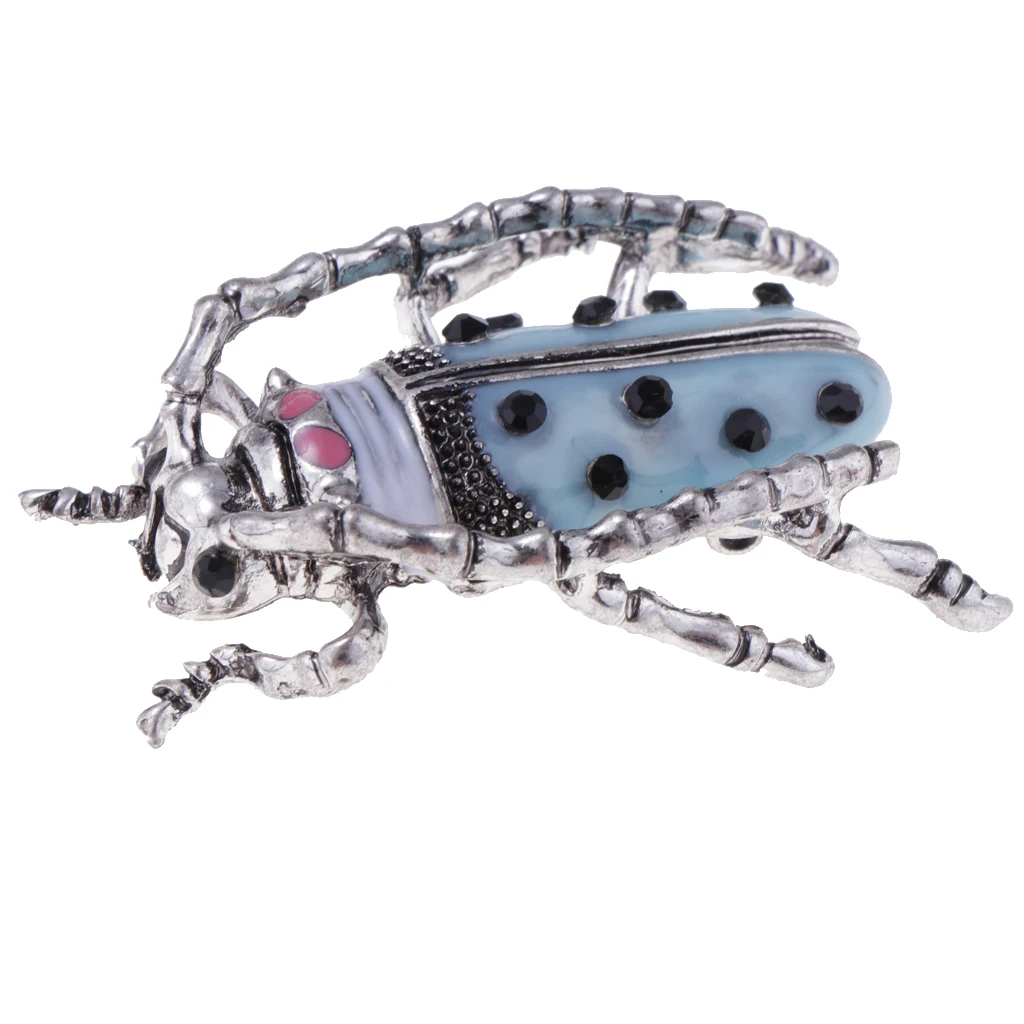 Enamel Black Rhinestone Insect Bug Longicorn Brooch Halloween Costume Pin