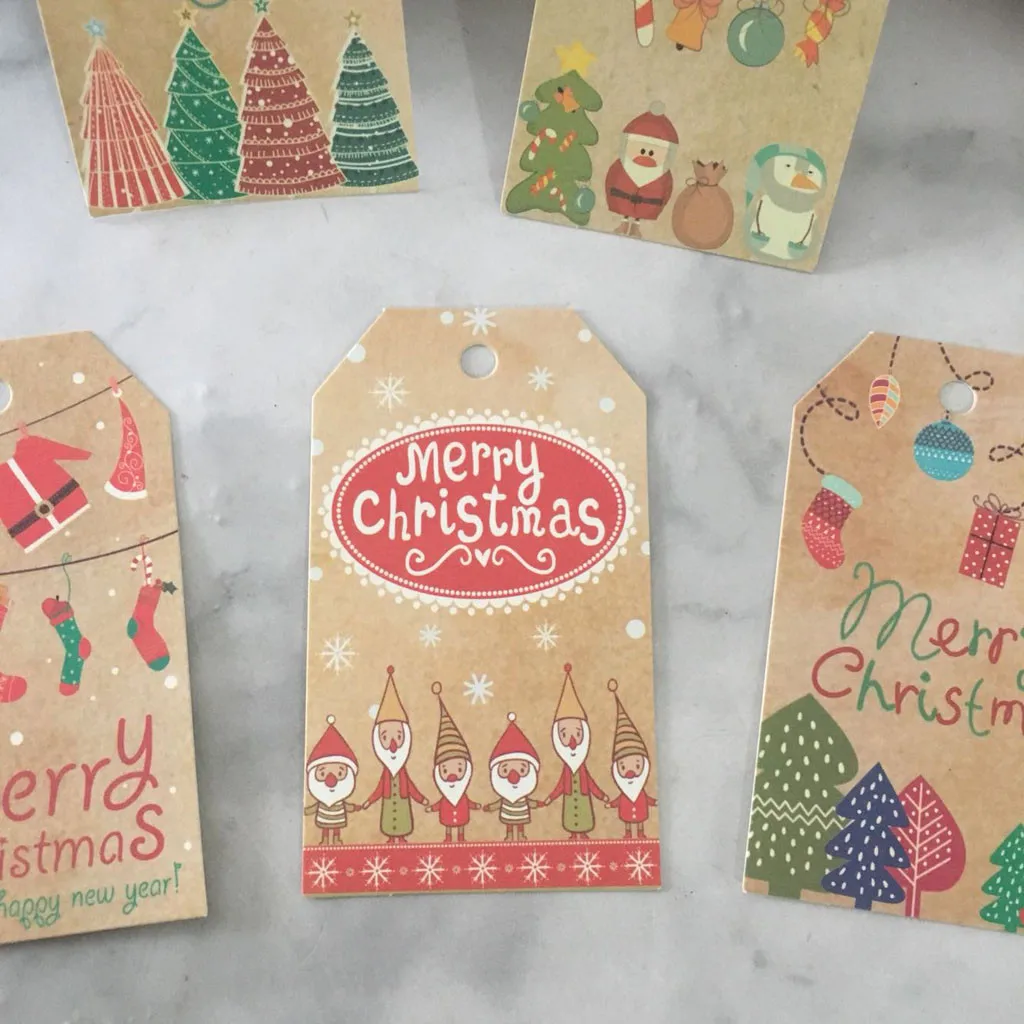 Christmas Greeting Card Kraft Paper Tag Set Santa Gift Baking Packaging 50PCS