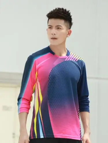 men navy 1 shirt Новая рубашка для бадминтона с длинными рукавами для мужчин/женщин, осенне-зимняя спортивная рубашка на заказ, быстросохнущие рубашки для настольного тенниса, теннисные рубашки M-4XL - Цвет: men navy 1 shirt