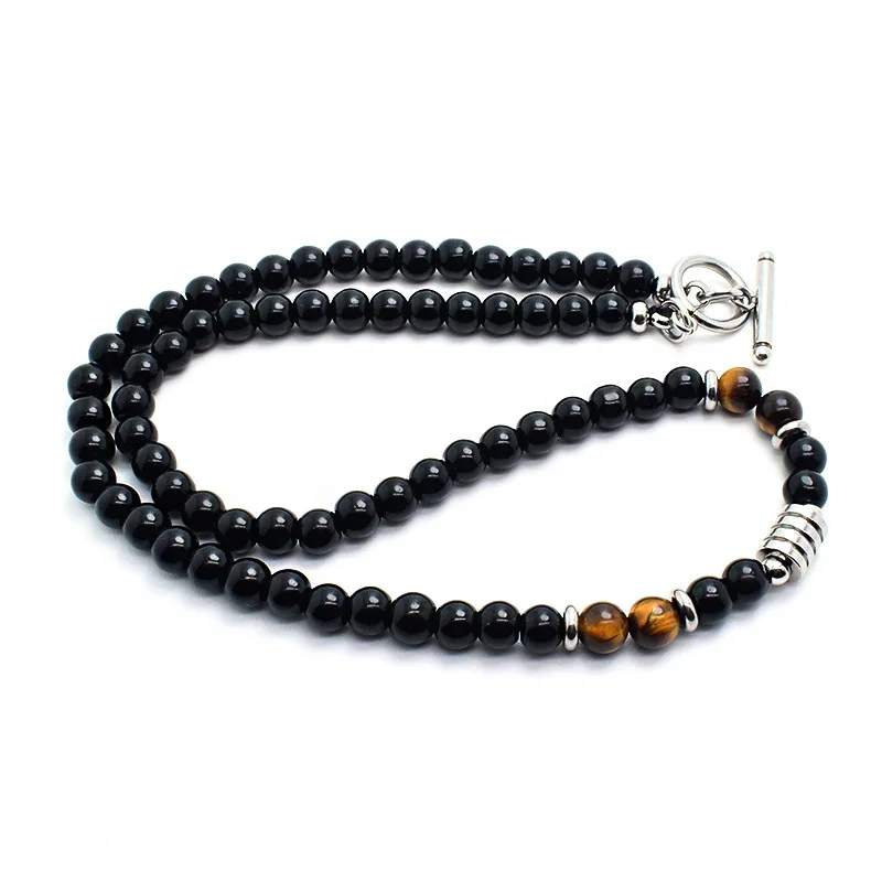 Stainless Steel Men Choker Necklace with Onyx Stone