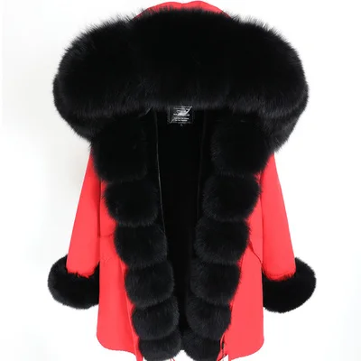 Длинная парка пальто из натурального меха большой Лисий меховой воротник Толстая теплая куртка с капюшоном Свободная верхняя одежда новая зимняя женская одежда - Цвет: 16