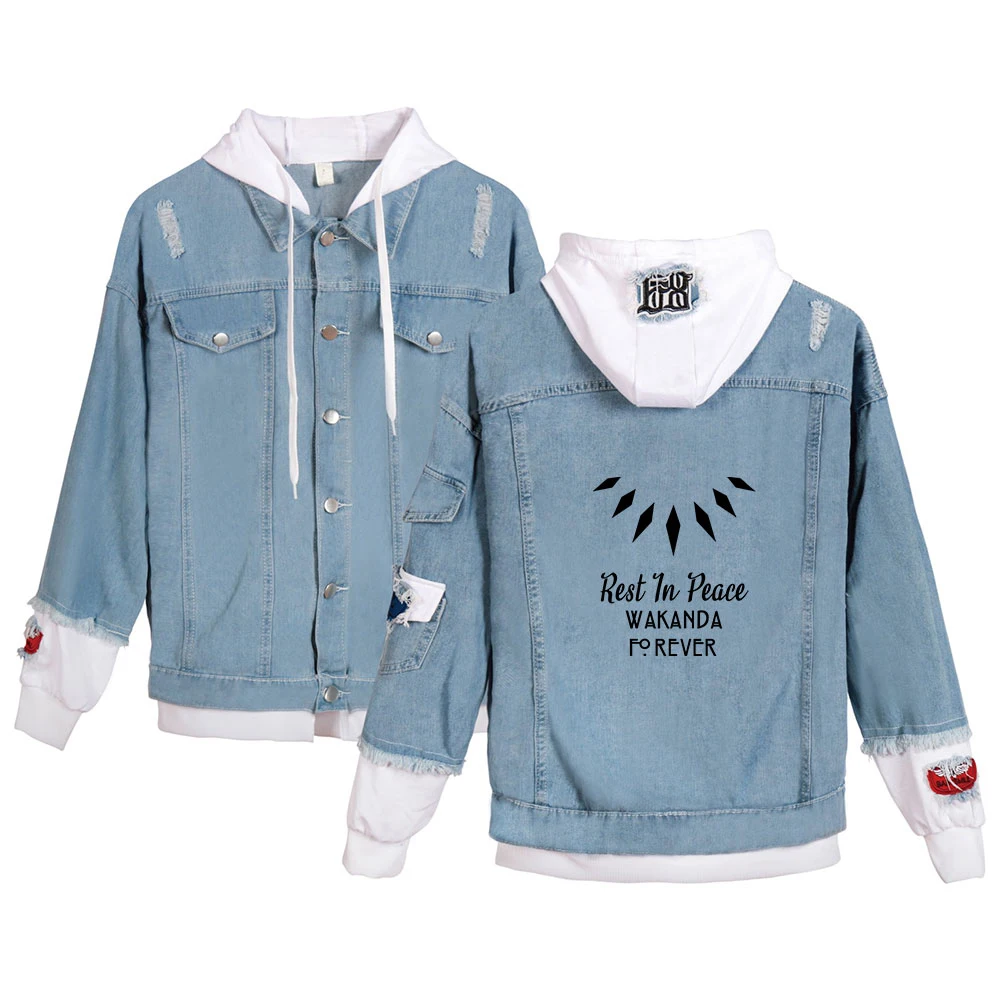 

2022 Chadwick Boseman Denim Jean Stitching Jacket Coat Harajuku Jeans Chadwick Boseman RIP Hoodies Wear Clothes Men/women Casual