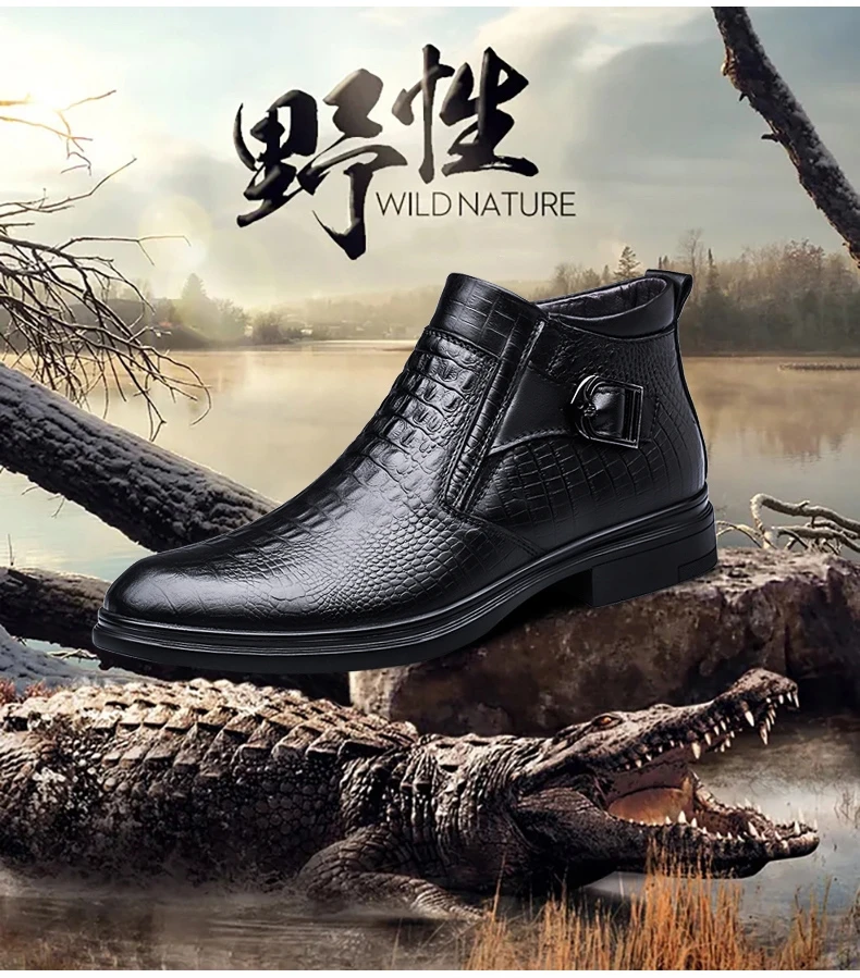 Men's Quality Cow Leather Boots Warm Fur Pattern Men's Ankle Boots Shoes Size 46 megamarketplace Introducing our Quality Cow ...