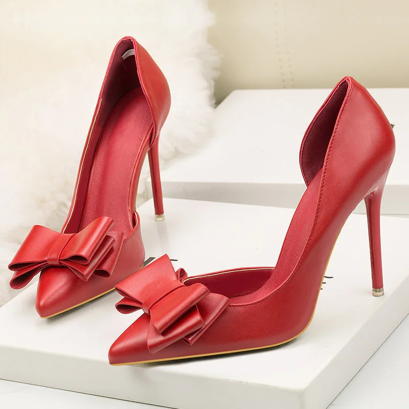 MCCKLE поступление; женские туфли-лодочки на высоком каблуке; элегантные женские пикантные туфли с острым носком и бантиком; женская однотонная обувь из искусственной кожи на платформе; модная женская обувь для вечеринок - Цвет: Красный