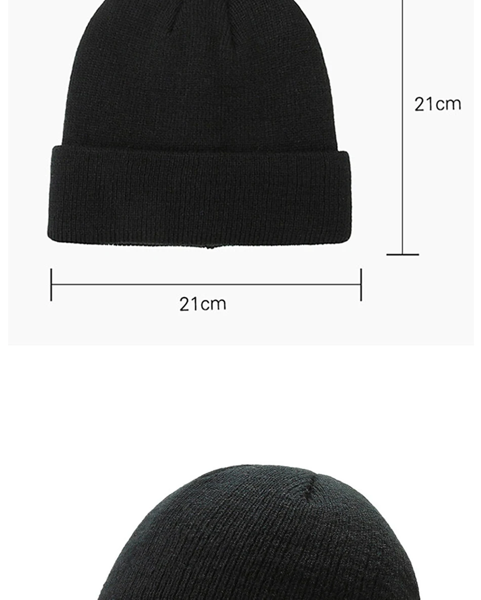 skully hat with brim 2021 Korean New Fashion Winter Plus Velvet Solid Color Thick Warm Knit Hat Black Women Men Casual Beanies Soft Cap Bonnet Cotton mens skully