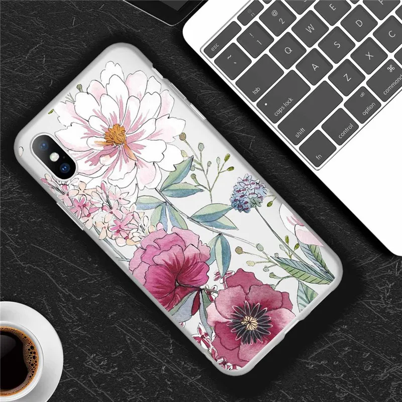 Матовый цветочный чехол для iPhone 11 Pro Max 8 7 6 6S Plus прозрачный телефона X XS XR Xs мягкий