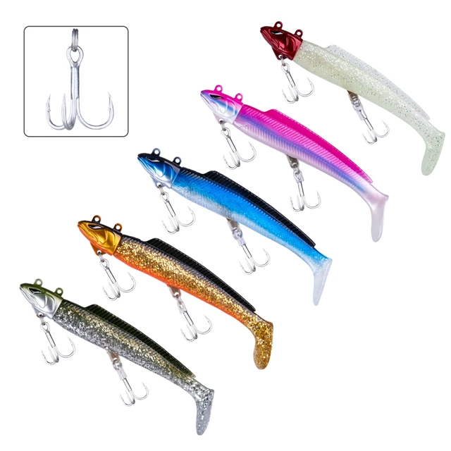 Goture 5pcs/Lot Silicone Bait Fishing Lure Swimbait Jig Head Rubber Tail  Artificial Soft Lure Searchbait 21g 28g 2022 Pesca