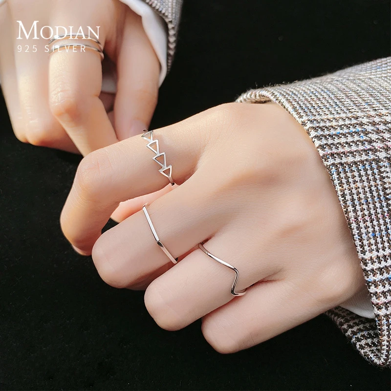 

Modian Simple Stackable Opening Finger Ring for Women Fashion 925 Sterling Silver Tiny Geometric Ring Korea Style Fine Jewelry