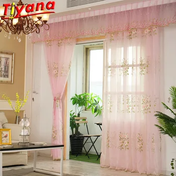 

Flower Luxury Embroidery Tulle Curtains For Living Room Elegant Pink Window Drapes for Princess Room Bedroom X-HM365#30
