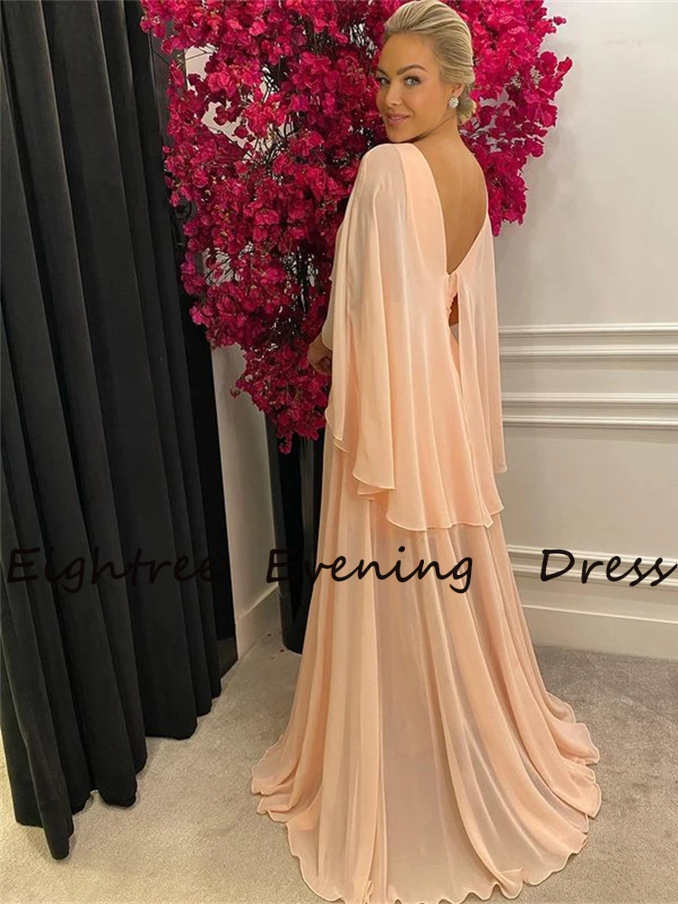 Light Pink Long Side Slit Saudi Arabia Evening Party Dresses A Line Chiffon Prom Dress V Neck Vestidos de festa Gala Gowns plus size evening dresses