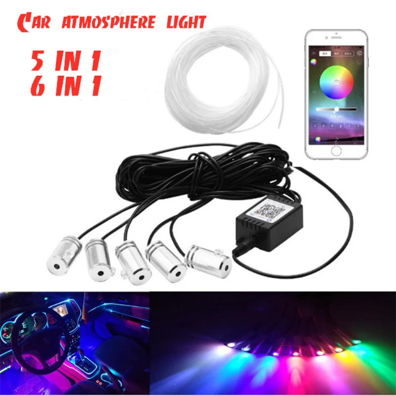 

Декоративная подсветка для автомобиля, 5 в 1, 6 в 1, приложение/RGB-подсветка, автомобильные аксессуары, активный звук, неоновый провосветильник