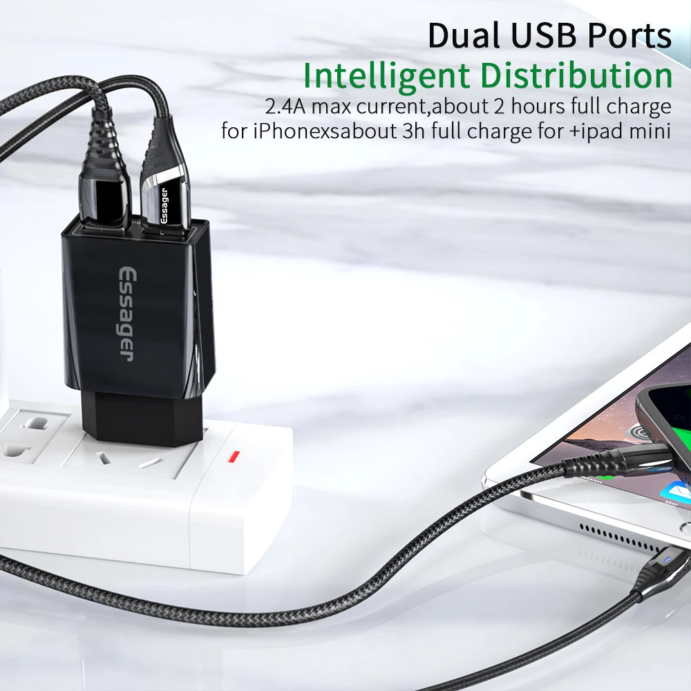 Essager Dual USB зарядное устройство 2.4A Быстрая зарядка дорожное настенное зарядное устройство для iPhone samsung S10 Xiaomi 9 EU адаптер зарядное устройство для мобильного телефона