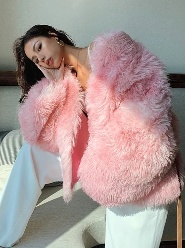 Pink Новое зимнее женское Шерстяное меховое пальто натуральная Остин шерстяное овечье меховое пальто утолщенное теплое уличное модное пальто парка Верхняя одежда Куртка - Цвет: Pink
