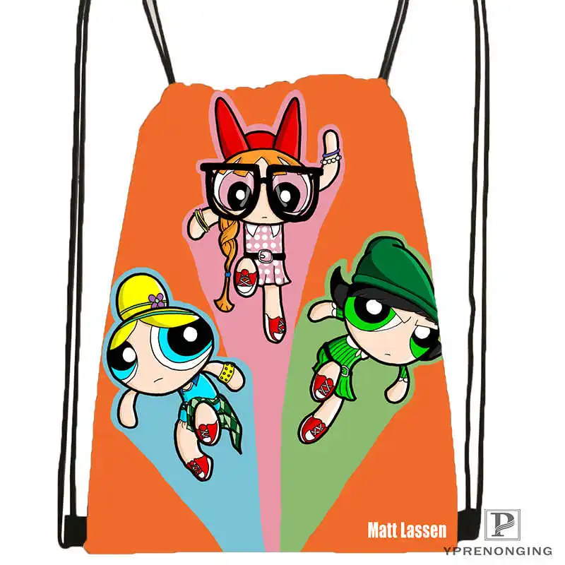 Drawstring Backpack Пользовательские Powerpuff девушки походная сумка на шнурке милый рюкзак дети ранец(черная спина) 31x40 см#180531-02-59 - Цвет: Drawstring Backpack