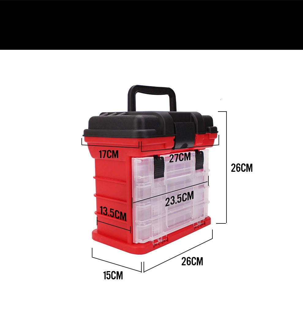 Caixa de Equipamento de Pesca com Alça de Plástico Iscas de Pesca Caixa de Acessórios de Pesca pp + Abs Portátil Camadas Grandes Ferramentas Case 26x17x26cm 5 20 de equipamento de pesca com alça de