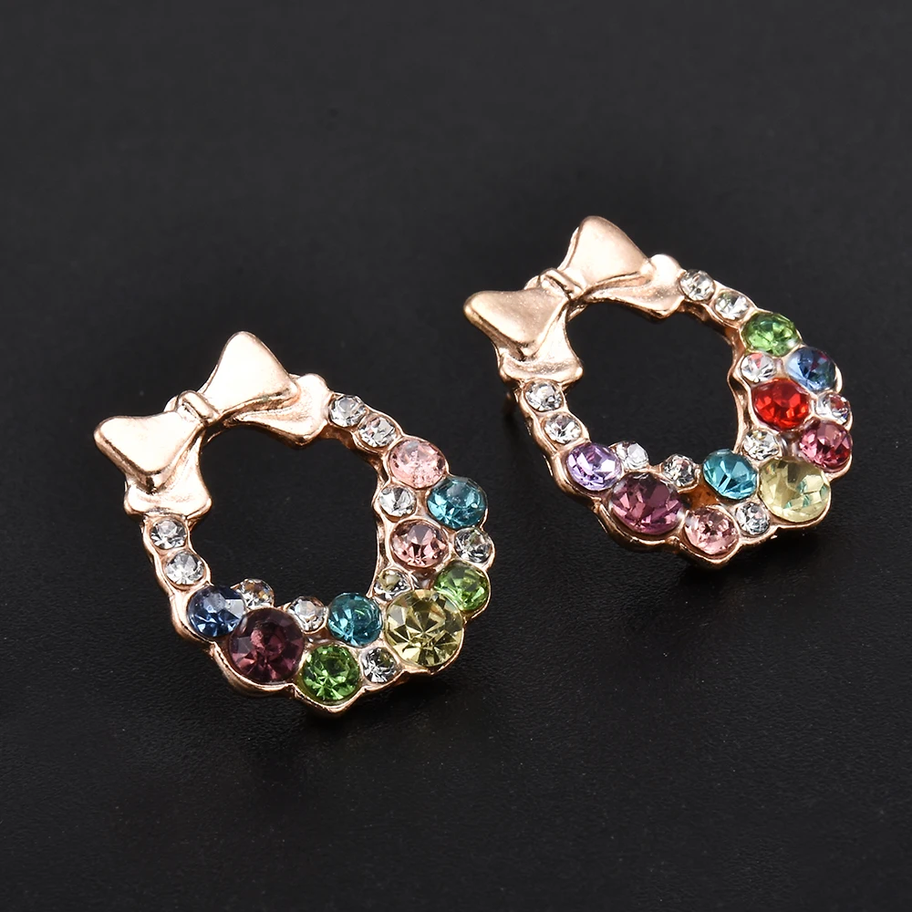 

2019 New Jewelry Fashion Gold Bowknot Cube Crystal Earring Gold Square Bow Earrings for Women Pretty Gift