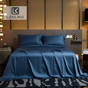 

Lanlika Blue 100% Cotton 100 Count High Quality Bedding Sheet Mattress Cover Elastic Band Flat/Fitted Sheet Double Single Size
