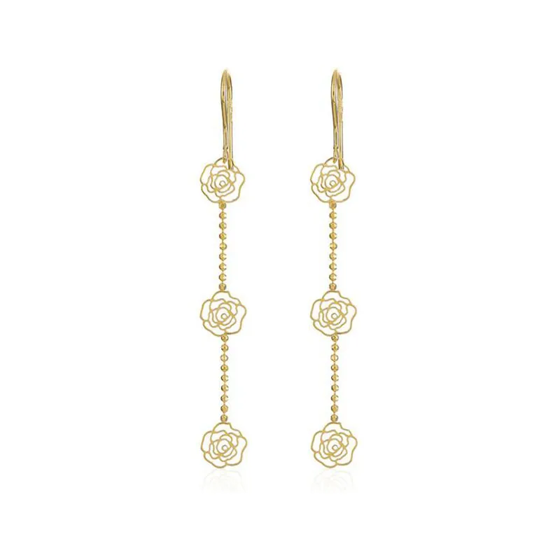

Classic Temperament Golden Rose Flower Pendant Earrings Jewelry Vintage Metal Hollow Carved Flower Earrings Accessories Gifts