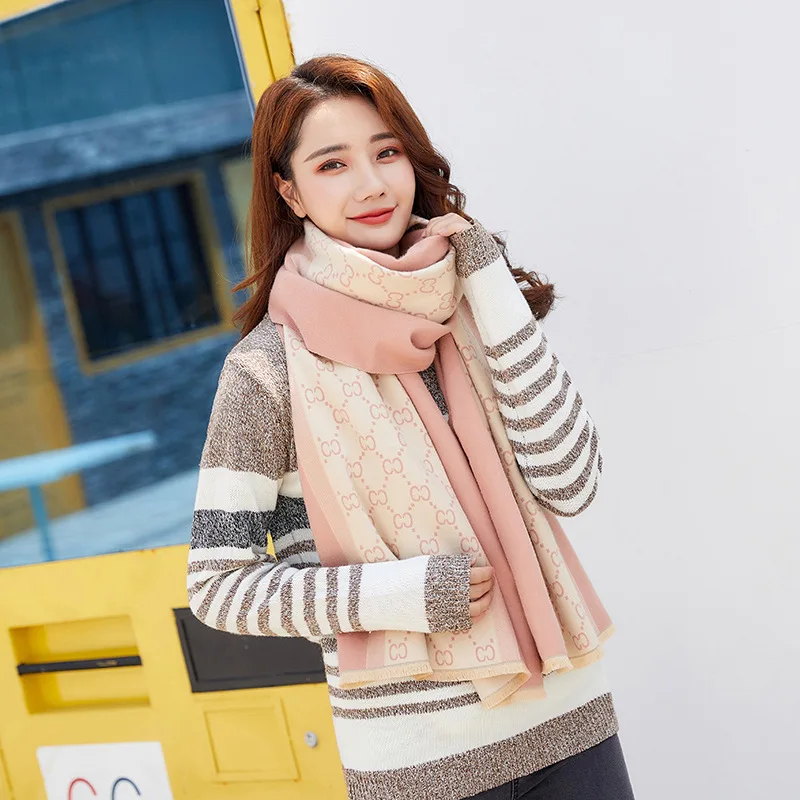 

2019 Promotion Women Hijab Winter Autumn And Winter New Fashion Bee Girl Thick Two-sided Comic Cashmere Korean Edition Warm