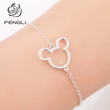 

FENGLI Hollow Cute Mickey Stainless Steel Bracelet Romantic for Women Wedding Jewelry Cute Metal Bracelet Female Bijoux homme