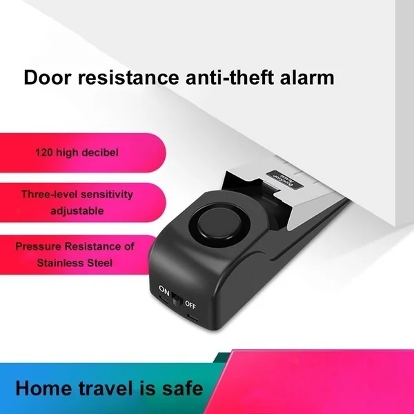 Wireless Portable Stainless Steel  Mini 120dB Card Door Stop Alarm for Home Wedge Shaped Alert Security Block Blocking System