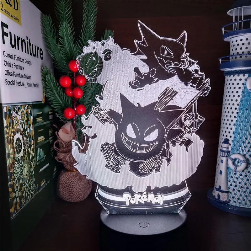 moon night light Pokemon Gengar Haunter Gastly 3D Illusion Nightlights Anime Lamp Takara Tomy Visual Lighting Lampara Led For Christmas Gift 3d night light