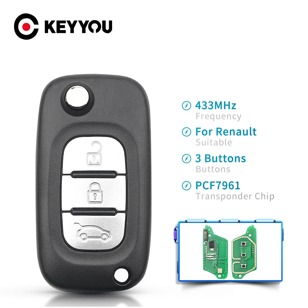 KEYYOU CAR REMOTE FLIP KEY FOR RENAULT SCENIC III MEGANE III FLUENCE 2009-2015 VA2 BLADE FOB 2/3 BUTTONS PCF7961 CHIP 433MHZ
