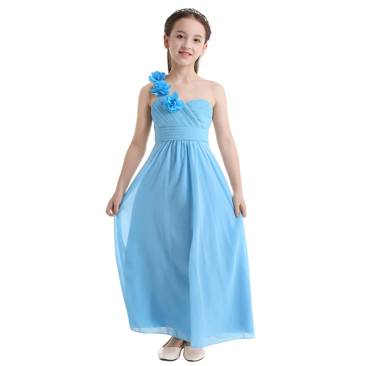 New Arrival Kid Girls Child Flower Chiffon Tulle Lace Dress Party and Wedding Bridesmaid One-shoulder Formal Summer Maxi | Детская