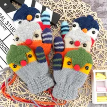Детские вязаные упругие флисовые толстые вязаные перчатки полный митенки для пальцев мультфильм птица варежки теплые зимние перчатки для детей