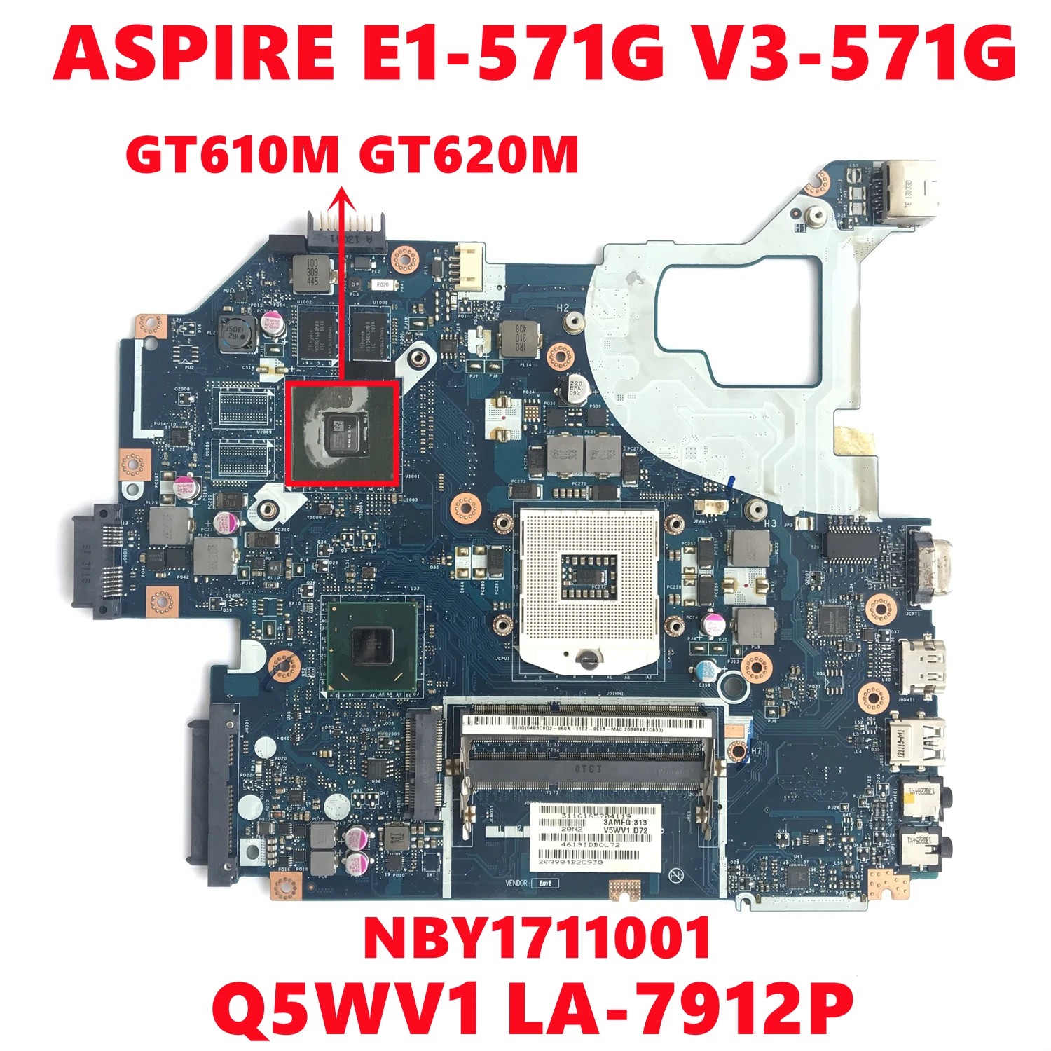 para Acer Aspire E1571g V3-571g Portátil Placa-mãe Q5wv1 La7912p com N13m-gl-b-a2 Hm77 100 Teste de Trabalho Nby1711001 Nb. Y1711.001