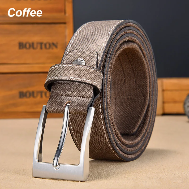 Coffee Джинсы модный джинсовый пояс мужчины досуг брезент дизайнер пояс высокое качество 3,5 см широкий - Цвет: Coffee
