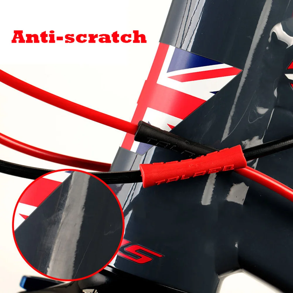 4Pcs Bicycle Sleeve Rubber Cable Protector Red Black Ultralight Pipe Line Brake Shift MTB Bike Frame Cable Guides Protect BC0176 (6)