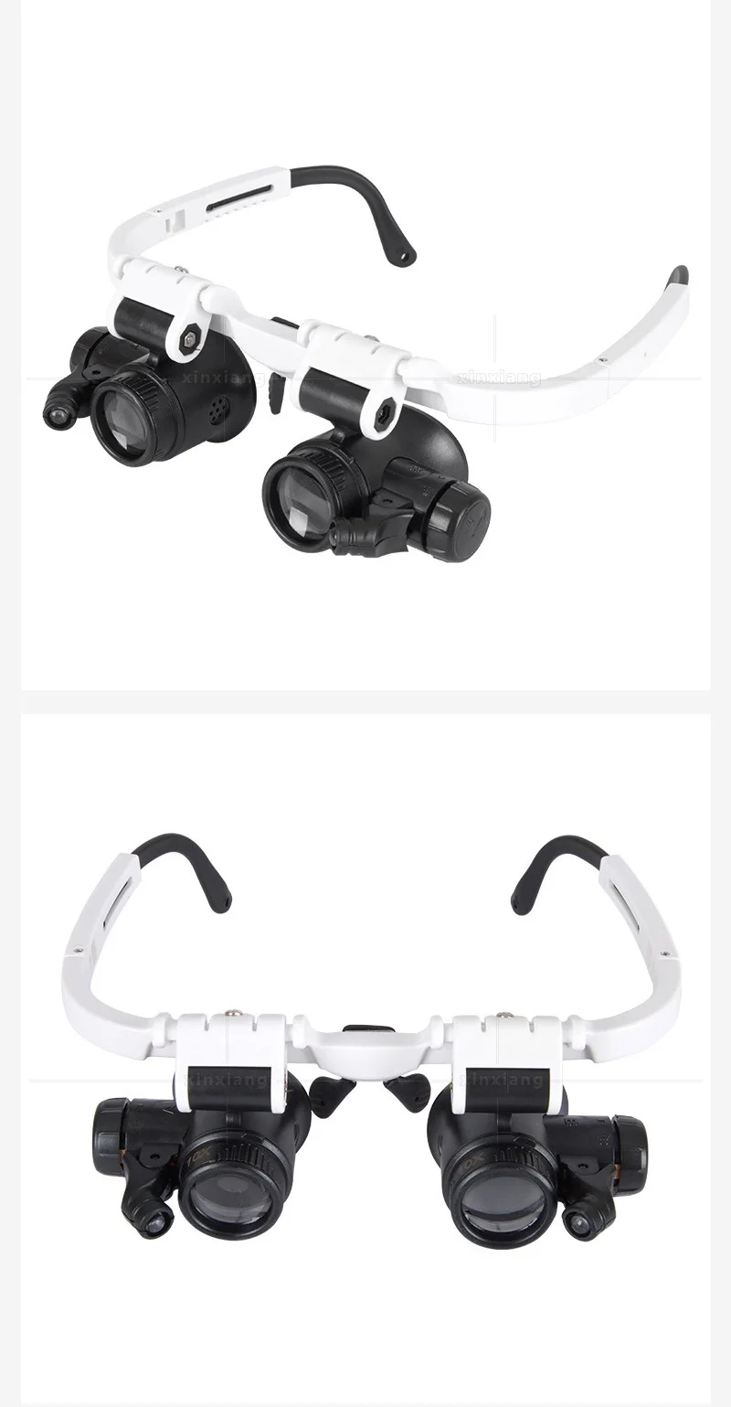 Headband Eye Wear Glasses Magnifier 7X 10X 15X 25X 2 LED Light Magnifying Glass Engraving Watchmaker Magnifier Loupe Binocular