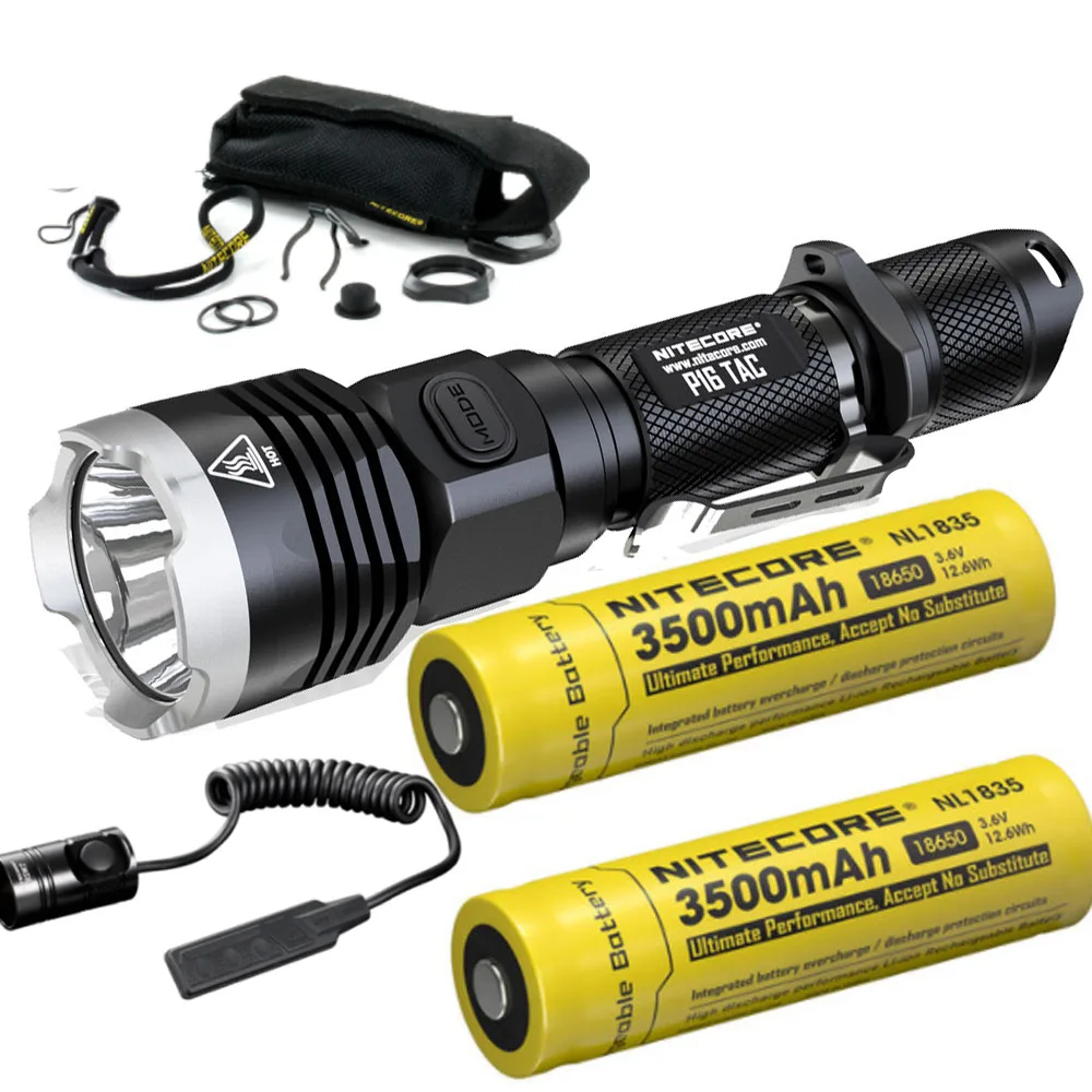NITECORE P16Tac Tactical Flashlight CREE XM-L2(U3 max 1000 lumen beam distance 300 meter outdoor search torch with RSW1 - Испускаемый цвет: 2X NL1835 RSW1