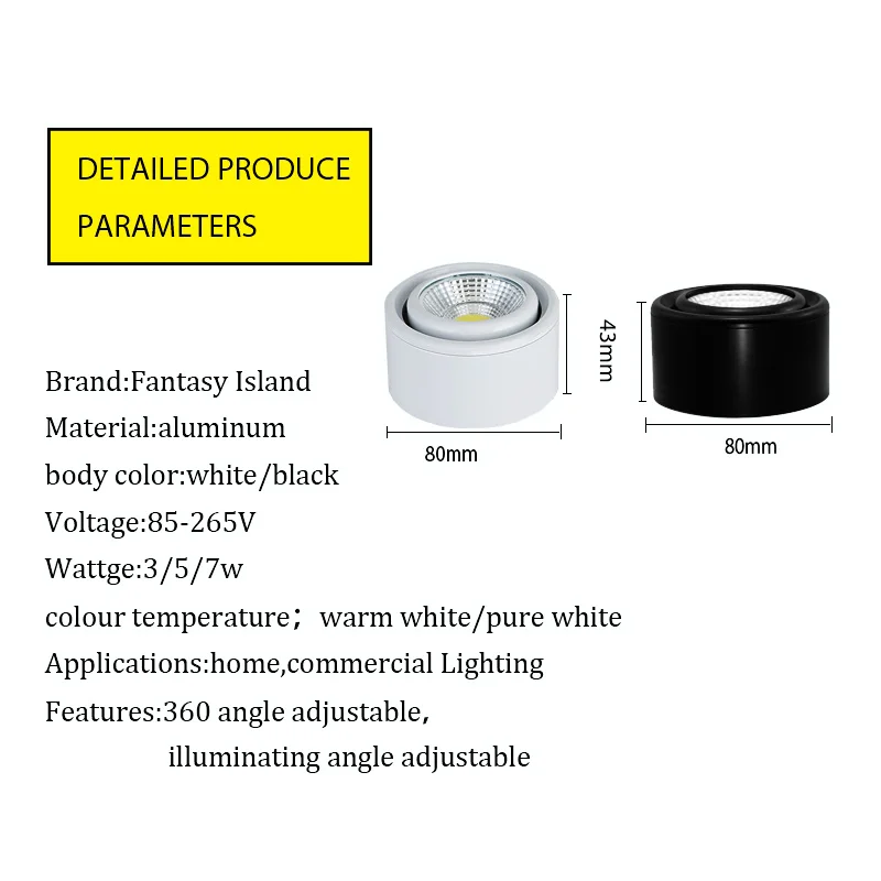 COB тонкий Точечный светильник Точечный потолочный светильник поверхностного монтажа COB регулируемый угол для дома светильник ing AC85-260 3 Вт 5 Вт 7 Вт светильник